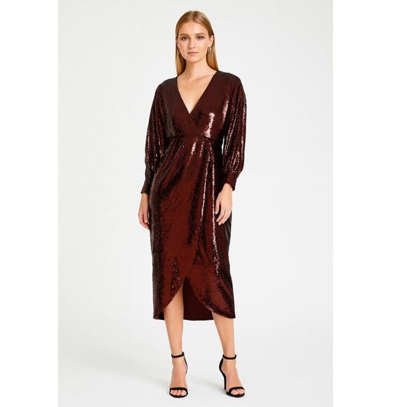 Ted Baker Emaleee Sequin Midi Dress 0 Brown NEW - Picture 1 of 8
